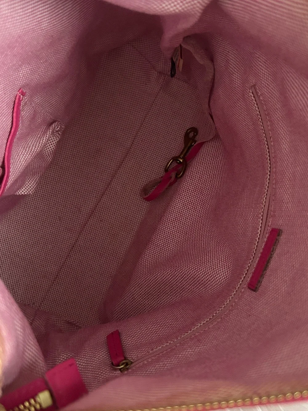 Dooney & Bourke Hot Pink Leather Hobo Shoulder Bag Zip Pocket Gold Hardware